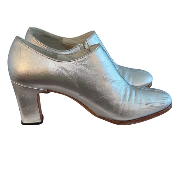 Norman Kaplan Vintage Womens Shooties Size 7 Silver Leather Heels Casual - Picture 4 of 14